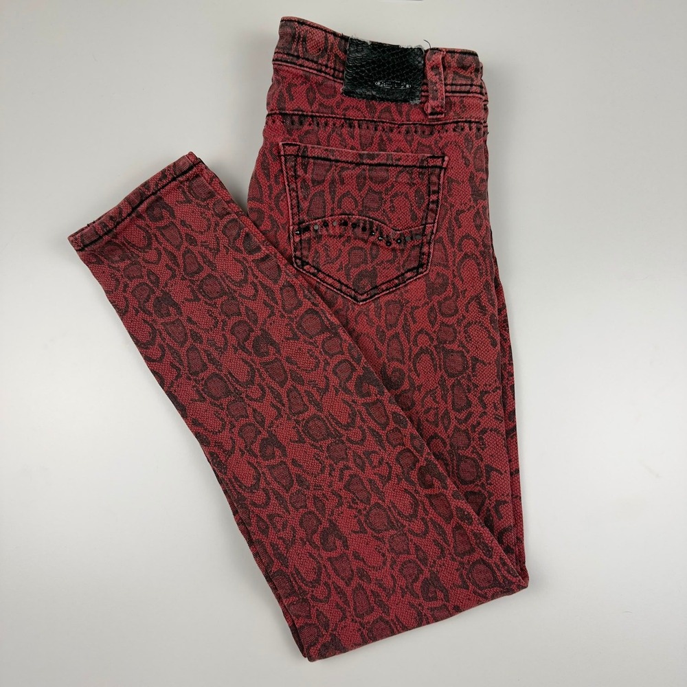 Dollhouse Y2K Snake Print Skinny Jeans Women's 11/12 Pink Black Stretch Scene - Picture 2 of 7